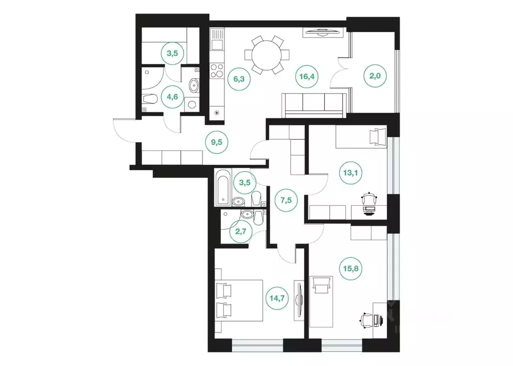 4-к кв. Башкортостан, Уфа ул. Подполковника Недошивина (99.6 м) - Фото 1