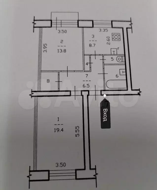2-к. квартира, 56,8 м, 4/5 эт. - Фото 0