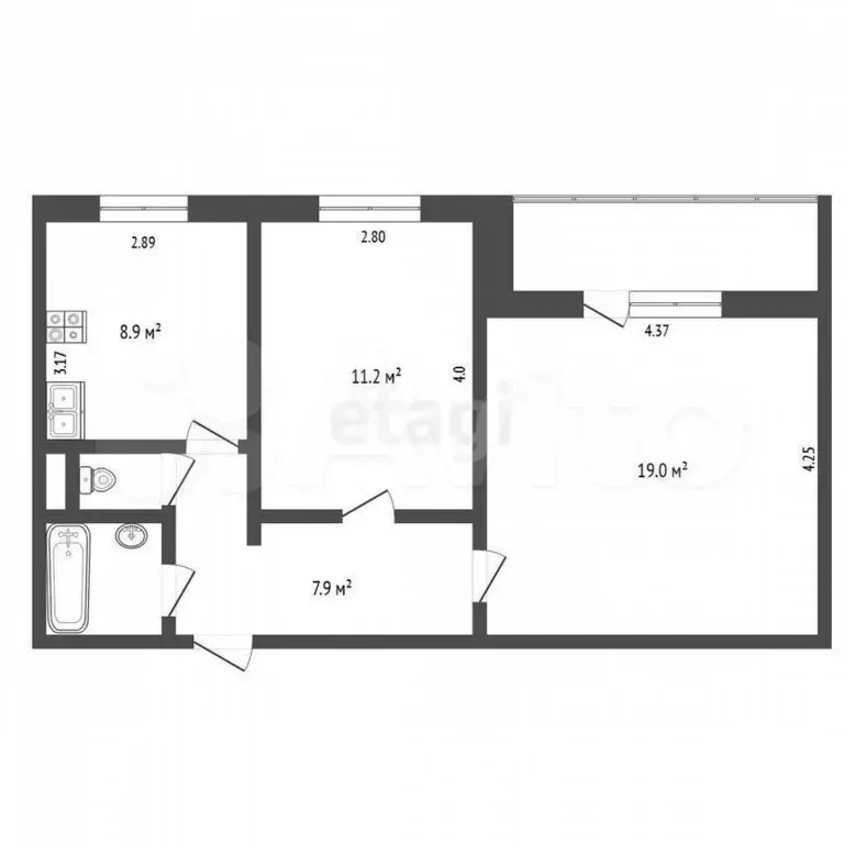 2-к. квартира, 53 м, 5/5 эт. - Фото 1