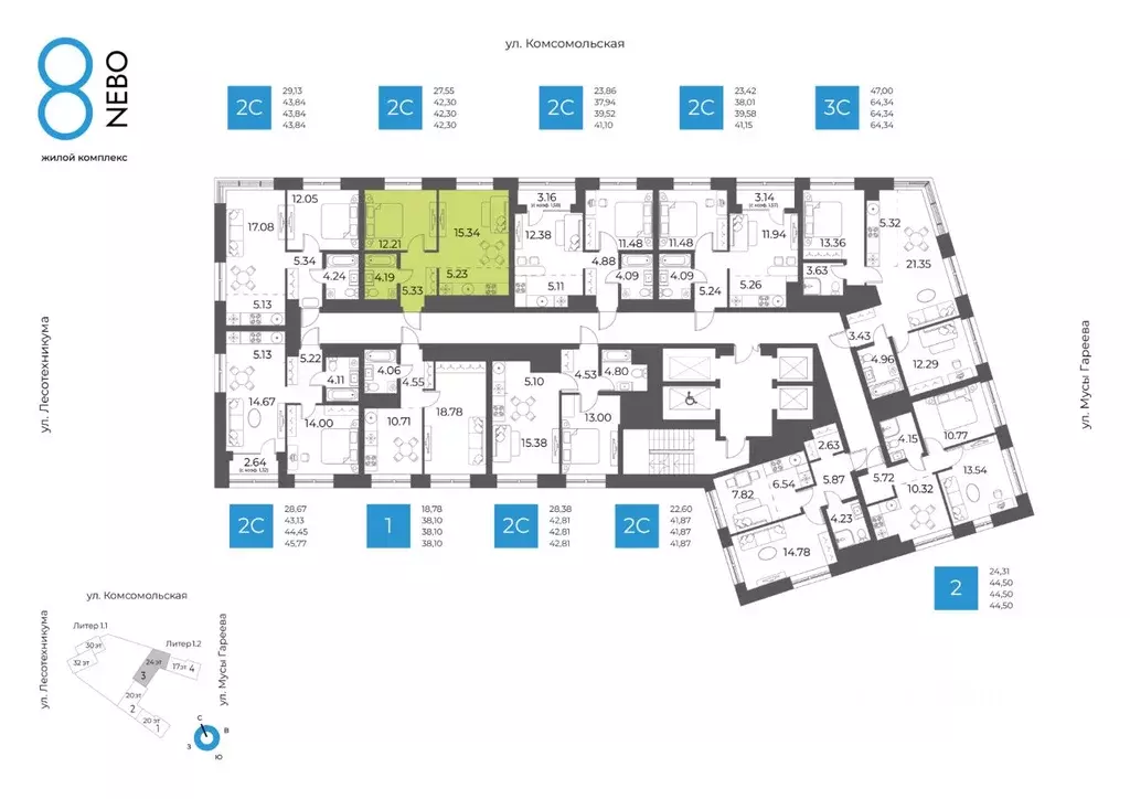 2-к кв. Башкортостан, Уфа Глумилино-1 мкр, 8-е Небо жилой комплекс ... - Фото 2