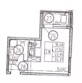 Квартира-студия, 24,4 м, 6/10 эт. - Фото 0