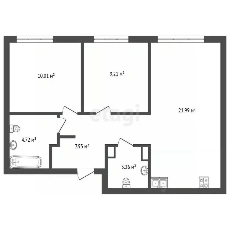 2-к кв. Тюменская область, Тюмень ул. Лесопарковая, 1к2 (57.0 м) - Фото 1