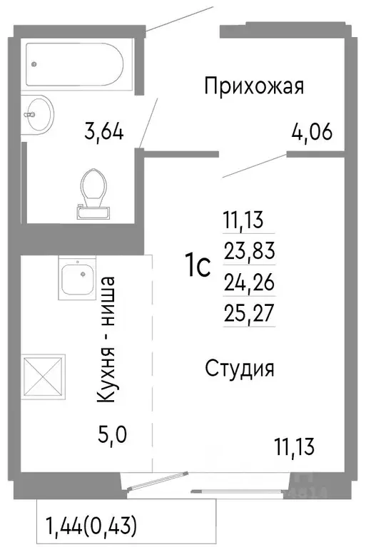 Студия Челябинская область, Челябинск Нефтебазовая ул., 1к2 (24.26 м) - Фото 0