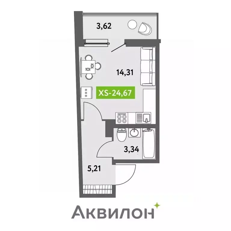 Студия Санкт-Петербург бул. Головнина, 4 (25.2 м) - Фото 0