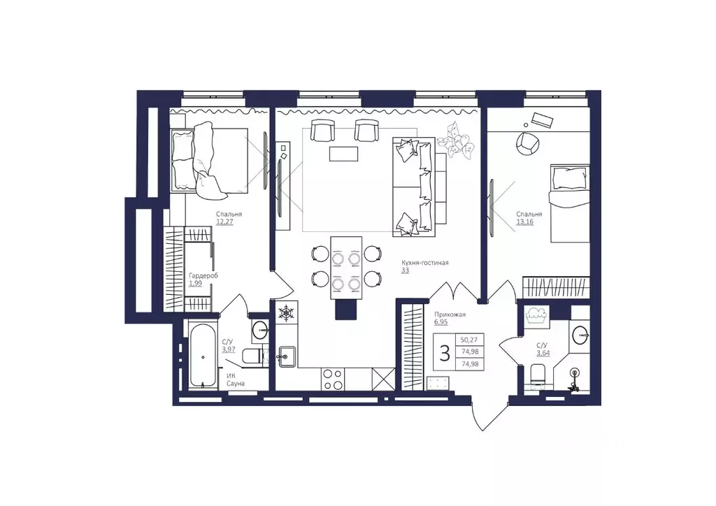 3-к кв. Башкортостан, Уфа Новомостовая ул., 4А (76.1 м) - Фото 1