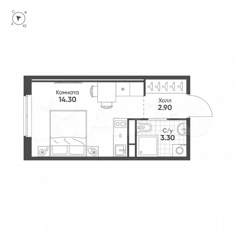 Апартаменты-студия, 20,5 м, 10/16 эт. - Фото 0