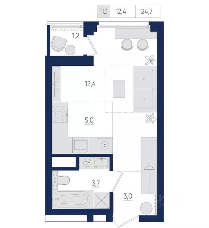 1-к кв. Башкортостан, Уфа ул. Евгения Столярова, 13 (24.7 м) - Фото 1