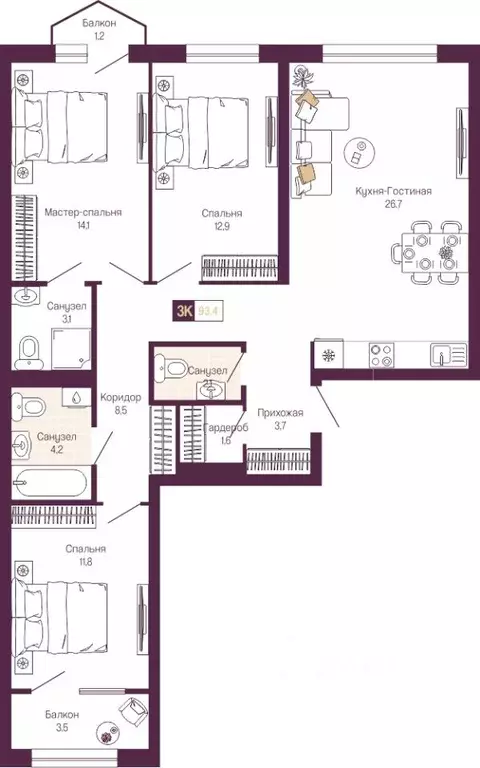 3-к кв. Нижегородская область, Нижний Новгород ул. Тургенева (90.9 м) - Фото 1
