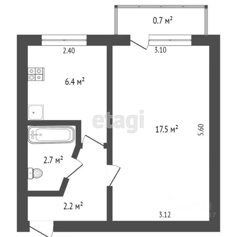 1-к кв. Крым, Симферополь ул. Гагарина (29.3 м) - Фото 1