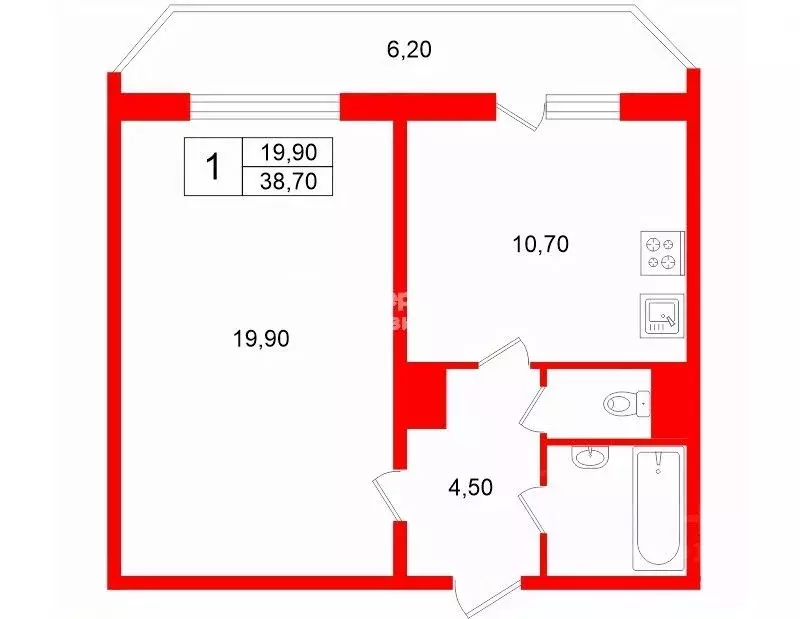 1-к кв. Санкт-Петербург Мебельная ул., 45к1 (38.7 м) - Фото 2