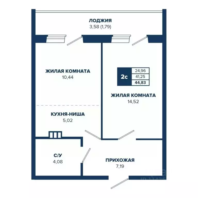 2-к кв. Новосибирская область, Новосибирск Знаменский кв-л,  (44.83 м) - Фото 0