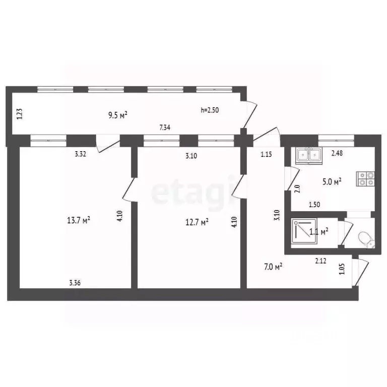 2-к кв. Крым, Феодосия ул. Чехова, 14 (42.9 м) - Фото 2