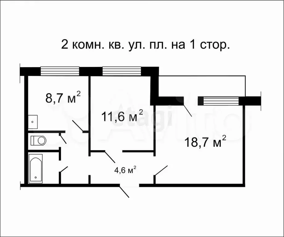 2-к. квартира, 50,5 м, 4/5 эт. - Фото 0