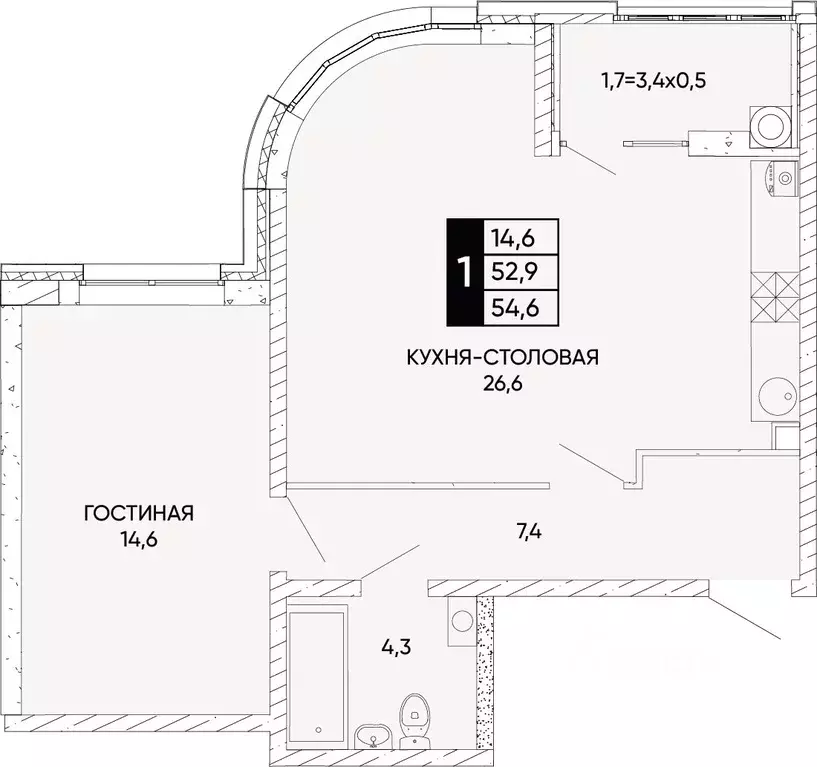 1-к кв. Ростовская область, Ростов-на-Дону Левобережье жилой комплекс ... - Фото 0