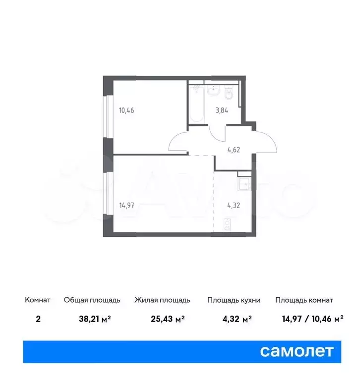 1-к. квартира, 38,2м, 10/12эт. - Фото 0