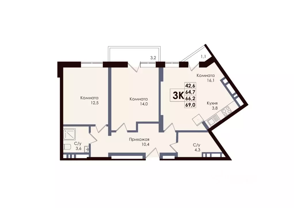 3-к кв. Ростовская область, Ростов-на-Дону Западный мкр, Академия ... - Фото 1