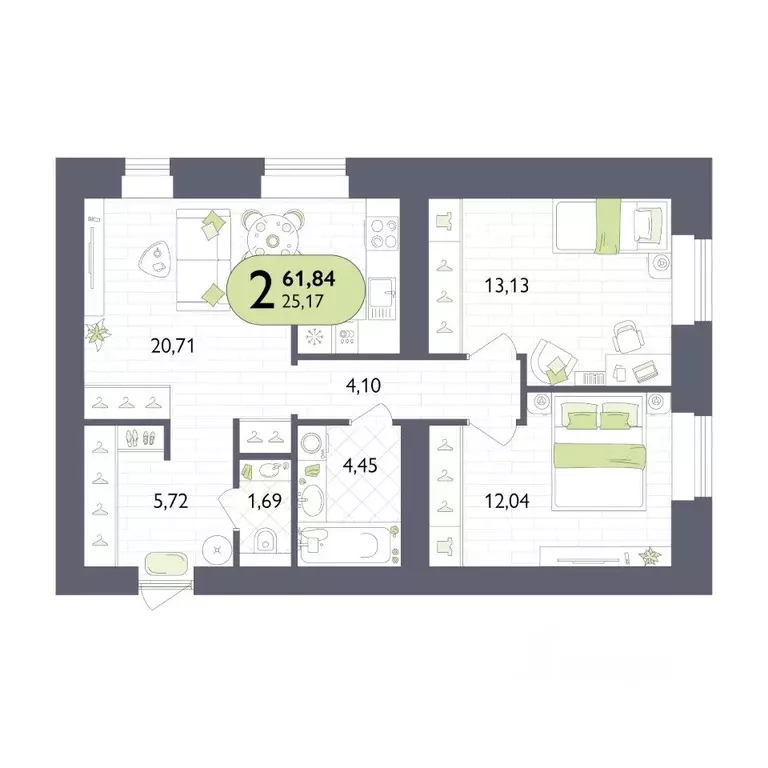 2-к кв. Брянская область, Брянск Бежицкая ул. (61.84 м) - Фото 1