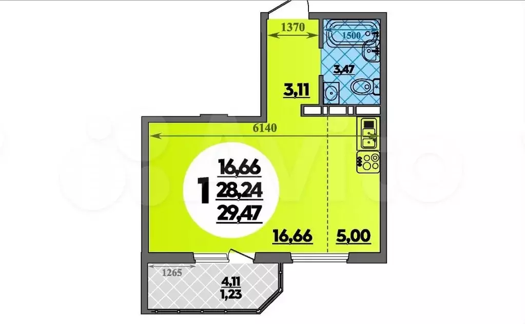 Квартира-студия, 29,5 м, 14/17 эт. - Фото 1