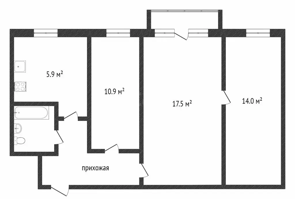 3-комнатная квартира: Тюмень, Ямская улица, 106 (57.1 м) - Фото 1