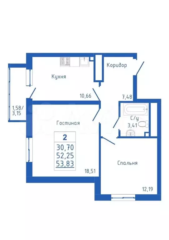 2-к. квартира, 54 м, 16/25 эт. - Фото 0