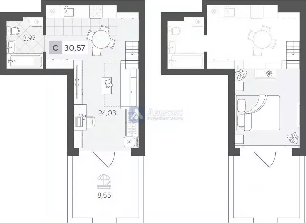 Студия Тюменская область, Тюмень ул. Сергея Корепанова, 34 (36.55 м) - Фото 1