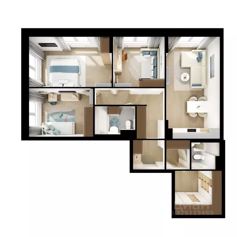 3-к кв. Московская область, Мытищи Яуза Парк жилой комплекс, к11 (85.2 ... - Фото 2