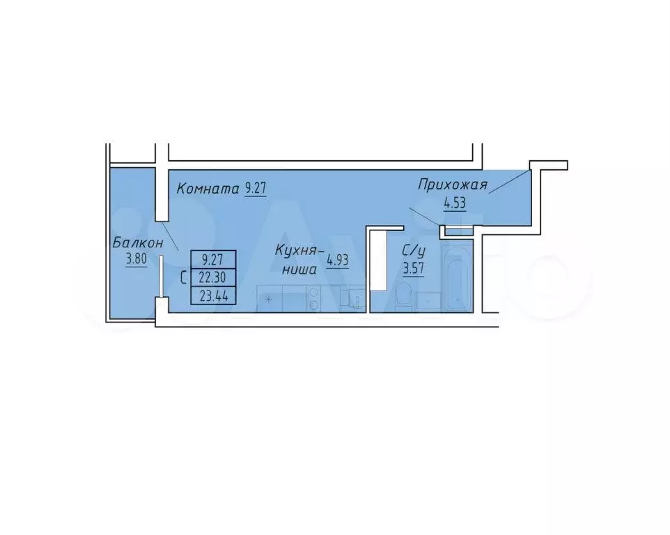 Апартаменты-студия, 23,4 м, 5/8 эт. - Фото 1