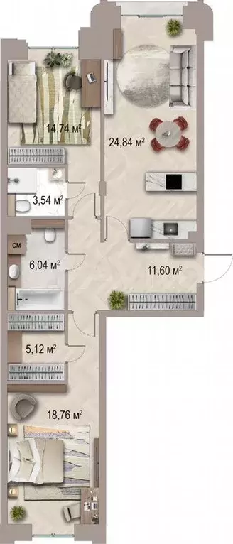 2-к. квартира, 84,6м, 2/8эт. - Фото 0