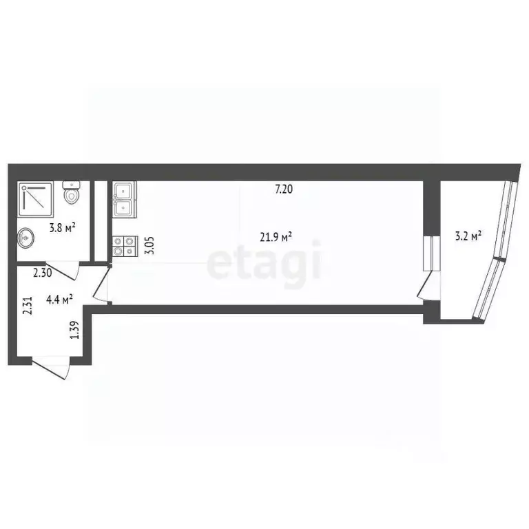 Студия Санкт-Петербург просп. Королева, 7 (30.1 м) - Фото 1