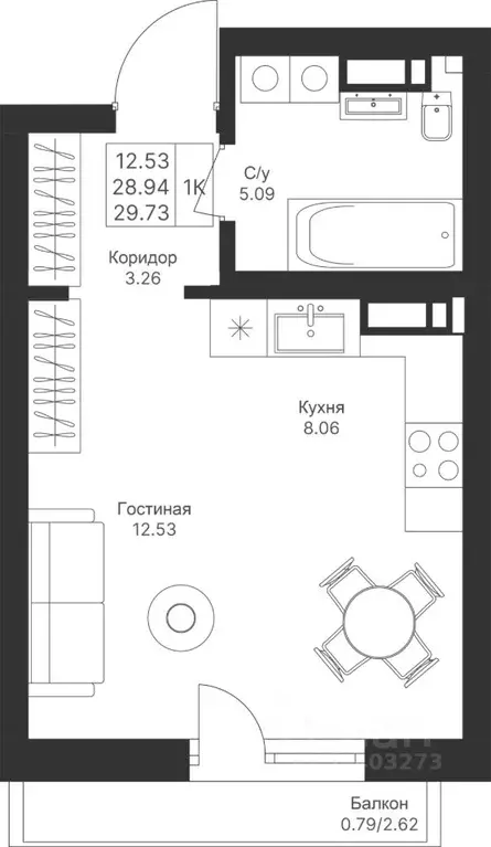 Студия Татарстан, Казань Мой Ритм жилой комплекс, ПК9 (29.73 м) - Фото 0