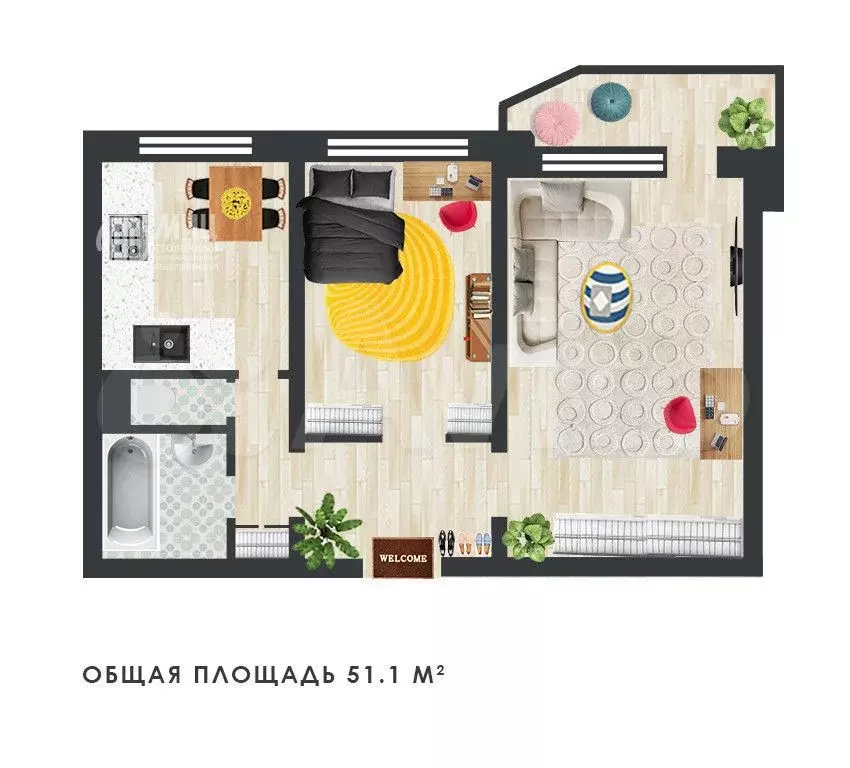 2-к. квартира, 51,1 м, 13/16 эт. - Фото 0