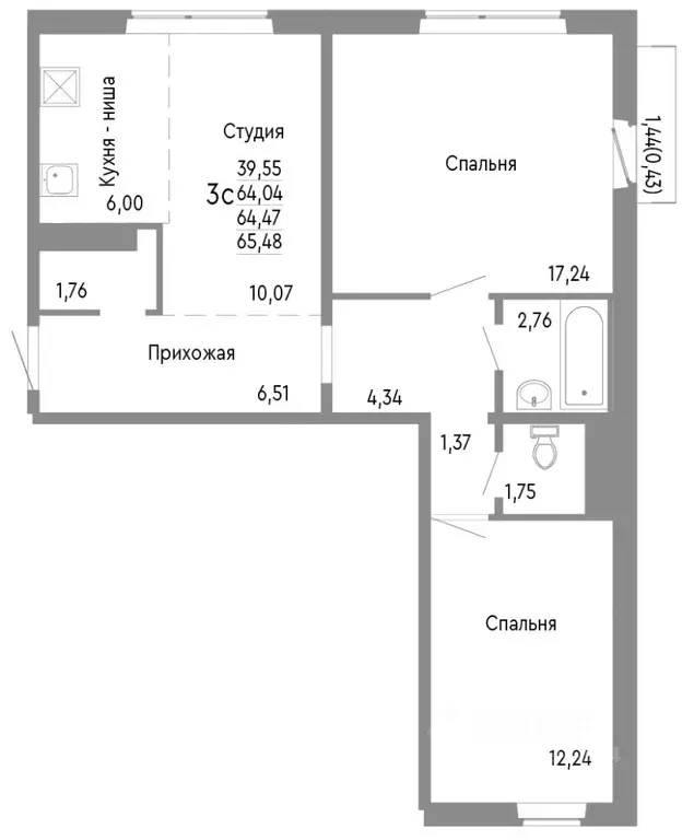 3-к кв. Челябинская область, Челябинск Нефтебазовая ул., 1к2 (64.47 м) - Фото 0