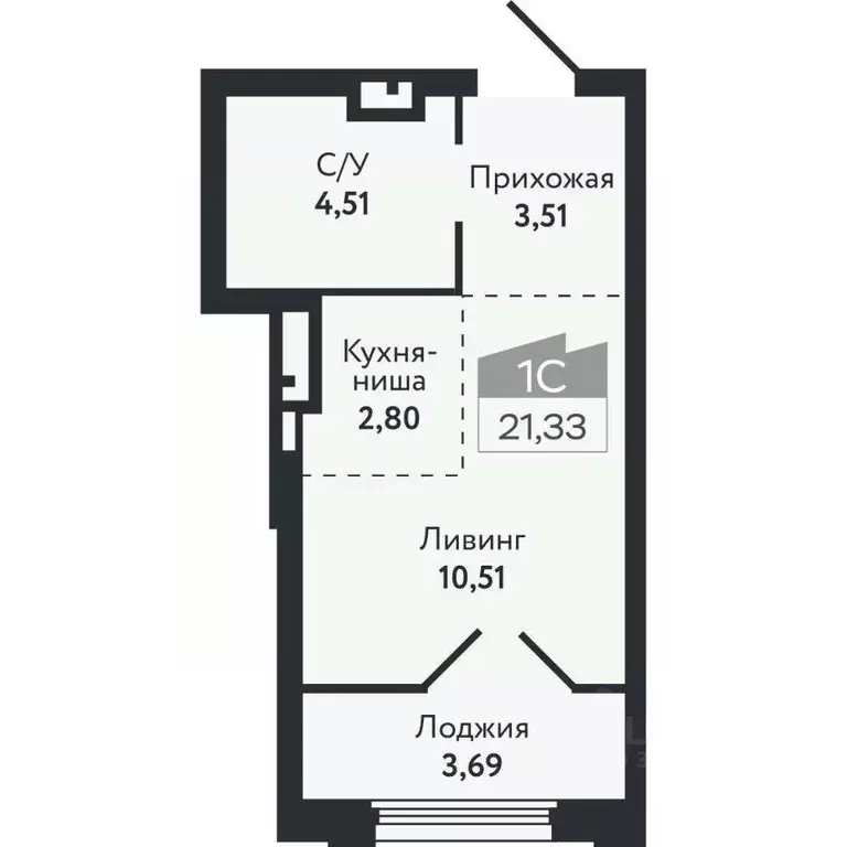 Студия Томская область, Томск Черемошники мкр, ул. Бердская, 14/3 ... - Фото 2