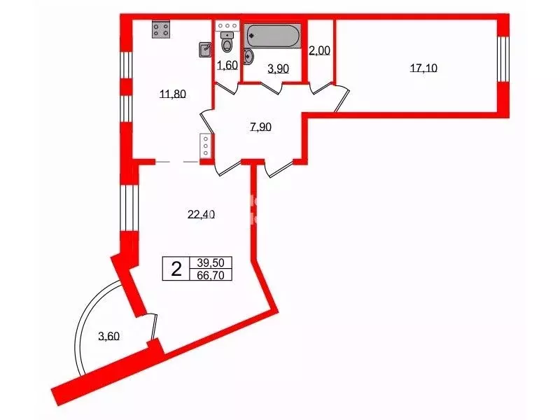 2-к кв. Санкт-Петербург Петергофское ш., 17к1 (66.7 м) - Фото 1