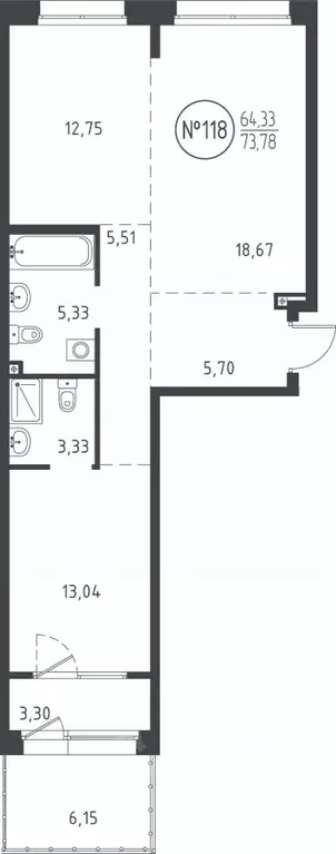 2-к кв. Иркутская область, Иркутск ул. Эдуара Дьяконова, 10 (72.99 м) - Фото 0