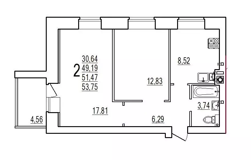Продаётся 2-к квартира, 51.47 м - Фото 0