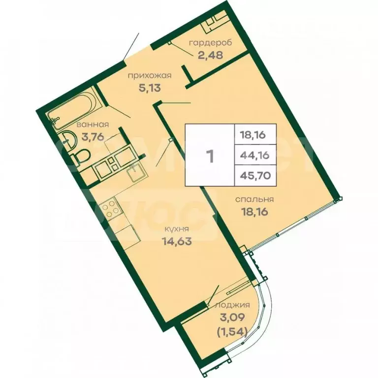 1-к кв. Крым, Симферополь ул. 51-й Армии, 120 (45.7 м) - Фото 2