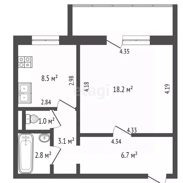 1-к кв. Челябинская область, Сосновский муниципальный округ, д. ... - Фото 2