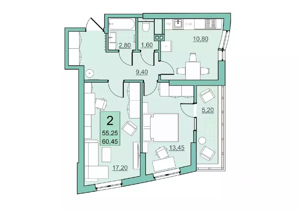 2-к кв. Саратовская область, Балаково Комсомольская ул., 65 (55.25 м) - Фото 0