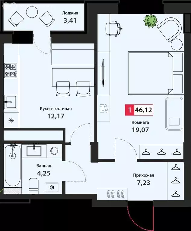 1-комнатная квартира: Тверь, Оснабрюкская улица, 22к1 (46.12 м) - Фото 2