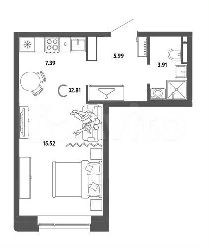 Квартира-студия, 32,8 м, 2/9 эт. - Фото 0