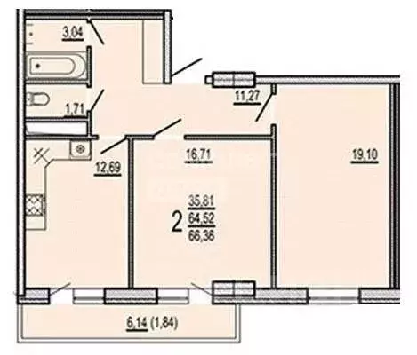 2-к кв. Краснодарский край, Краснодар Кореновская ул., 2к4 (66.36 м) - Фото 1