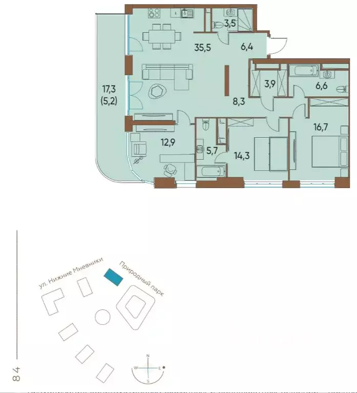 3-к кв. Москва ул. Нижние Мневники, 16к6 (131.1 м) - Фото 2