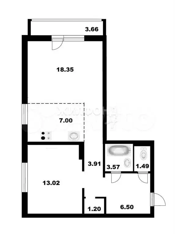 2-к. квартира, 55 м, 11/18 эт. - Фото 1