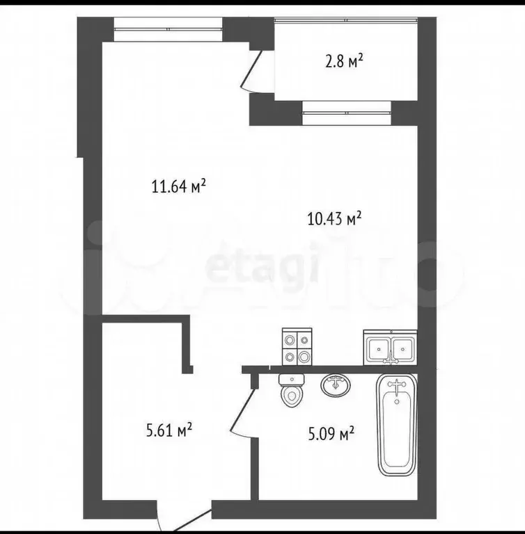 Квартира-студия, 35,6 м, 4/4 эт. - Фото 0