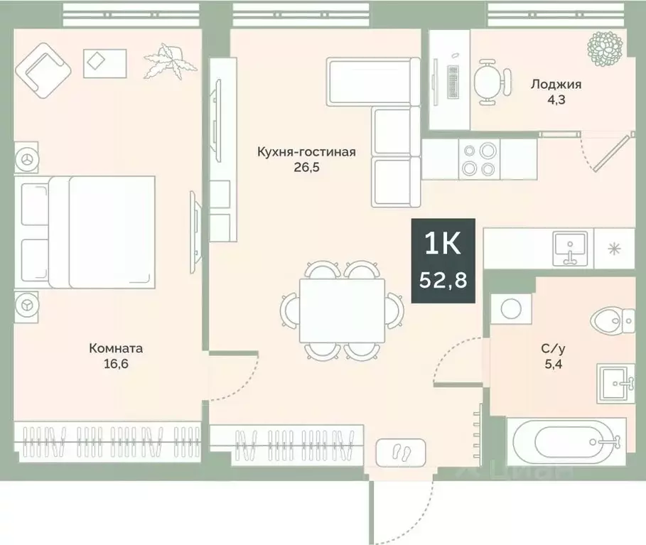 1-к кв. Курганская область, Курган Заозерный жилрайон, 6А мкр, ул. ... - Фото 0
