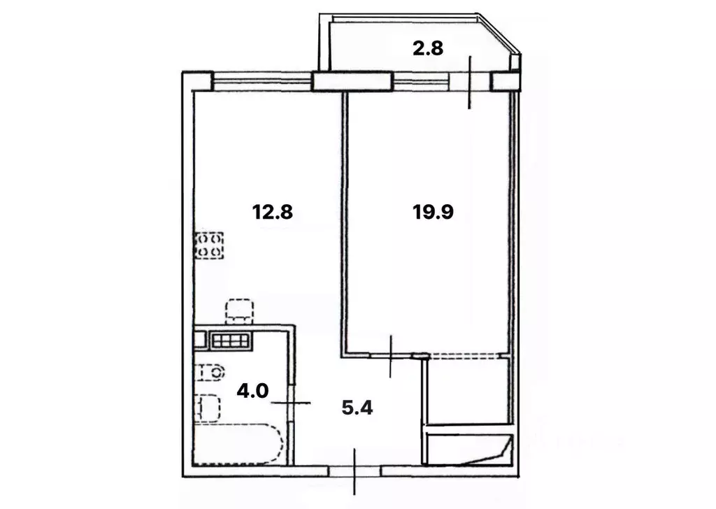 Квартира, 1 комната, 42.1 м - Фото 1