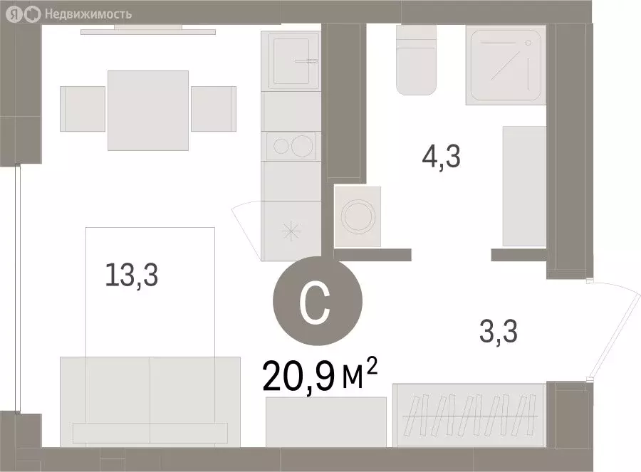 Квартира-студия: Тюмень, ЖК Дом у Озера (20.91 м) - Фото 1