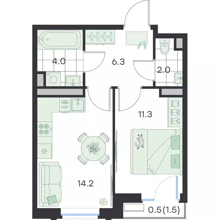 1-комнатная квартира: Раменское, ЖК G3 Михалевич (38.3 м) - Фото 1