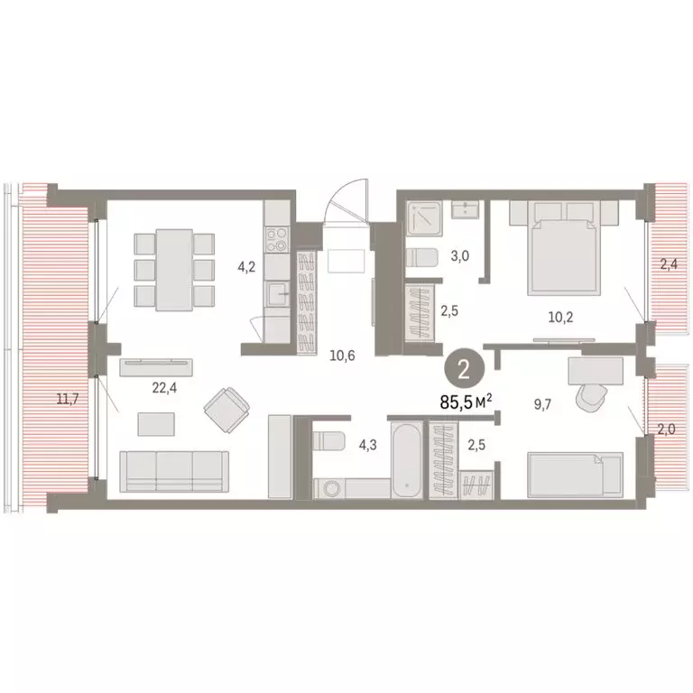 2-комнатная квартира: Екатеринбург, микрорайон Академический, 19-й ... - Фото 2